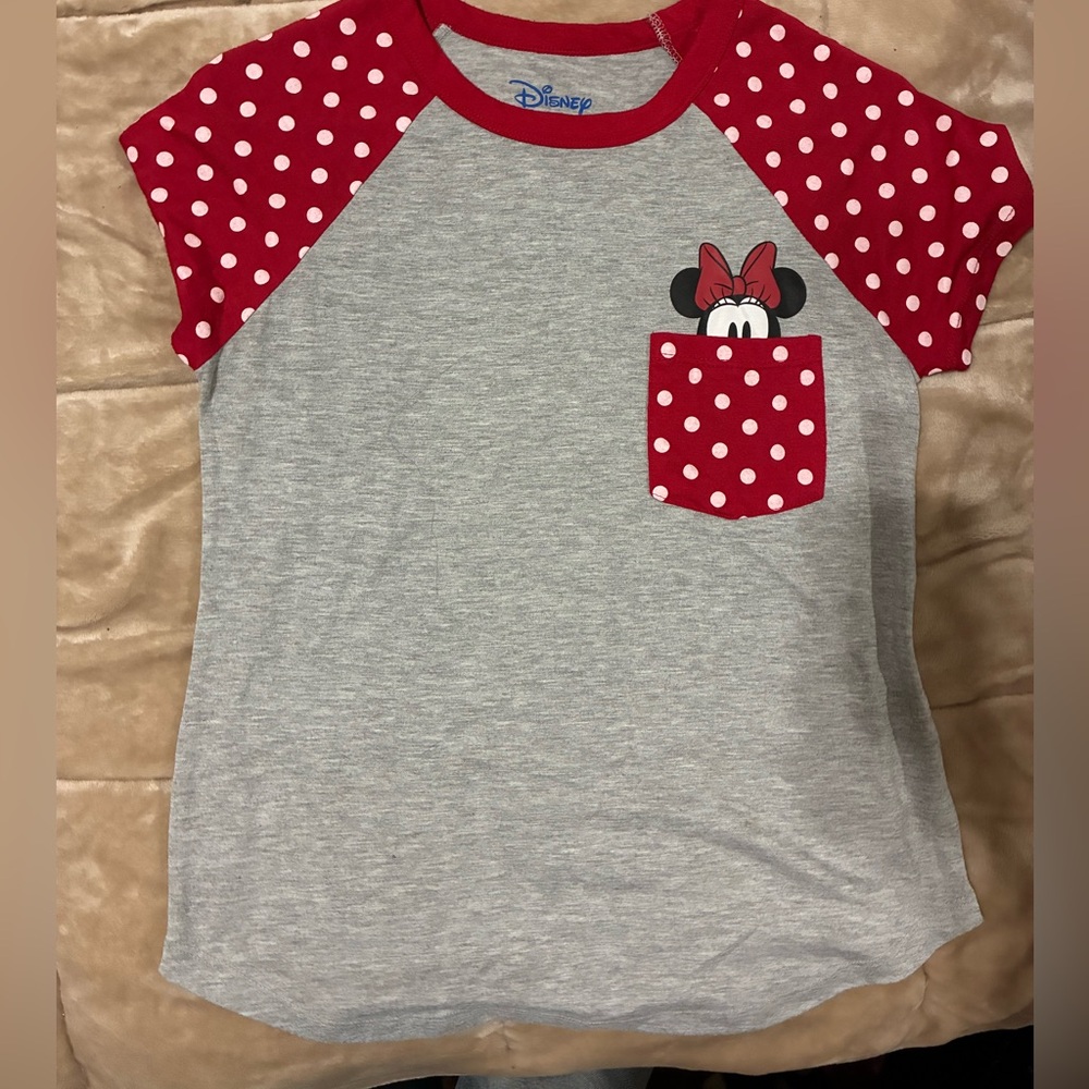 Disney Minnie Mouse Polka Dot Pocket Tee - Red & Gray
